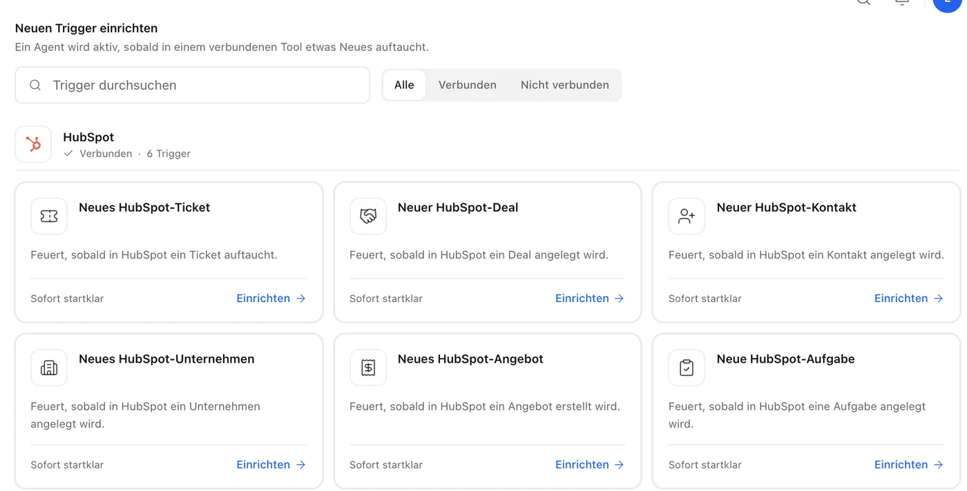 Trigger-Galerie: neue HubSpot-Tickets, -Deals und -Kontakte sowie neue Mails in Microsoft 365 als Auslöser